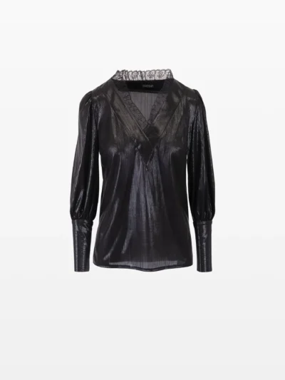 Bluză lurex negru, cu dantelă